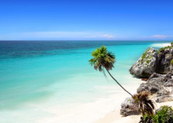 Plage de Tulum, ruines, eau turquoise, sable blanc, riviera maya, caraibes,Mexique